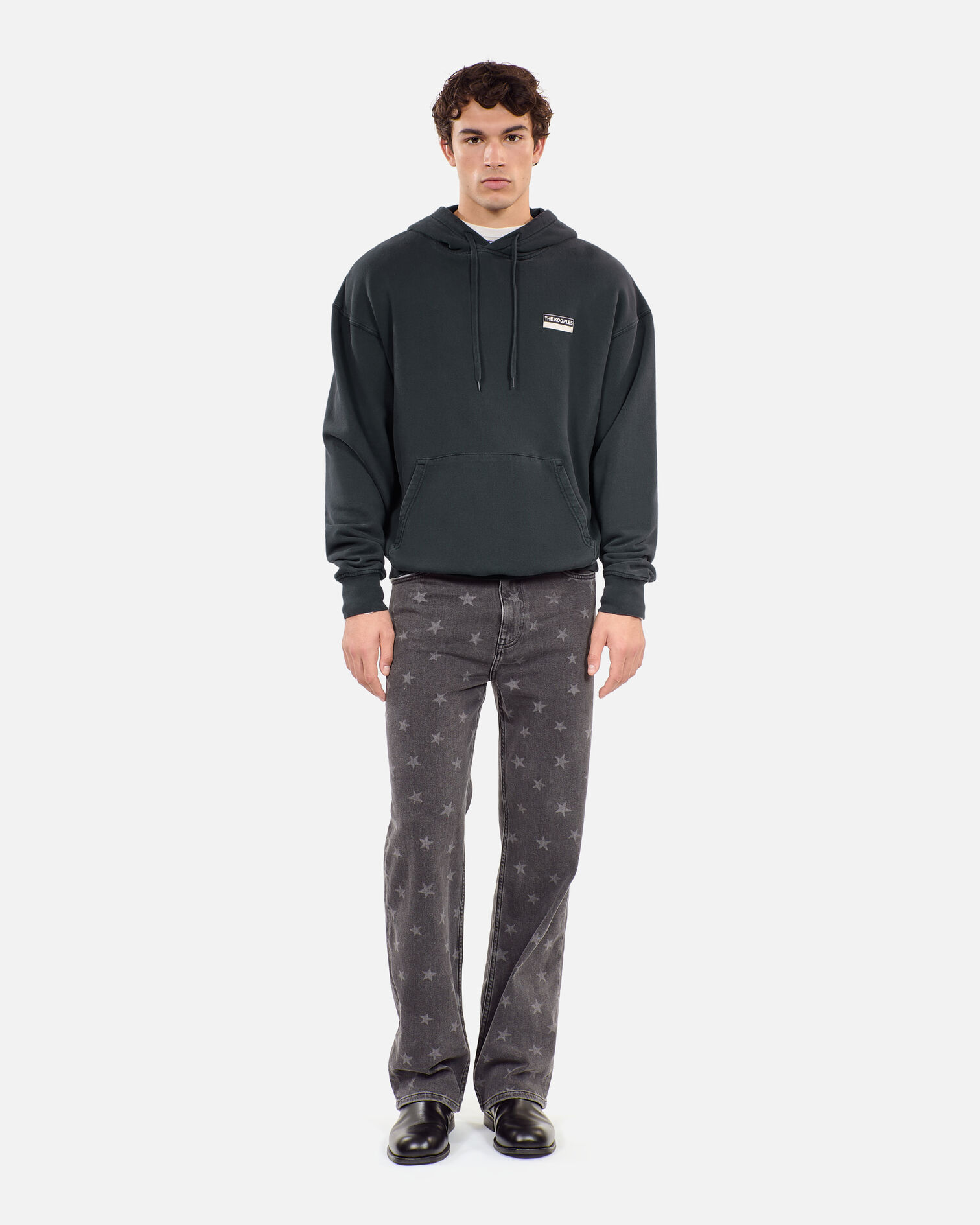 Sweatshirt à capuche avec sérigraphie noir, BLACK WASHED, hi-res image number null