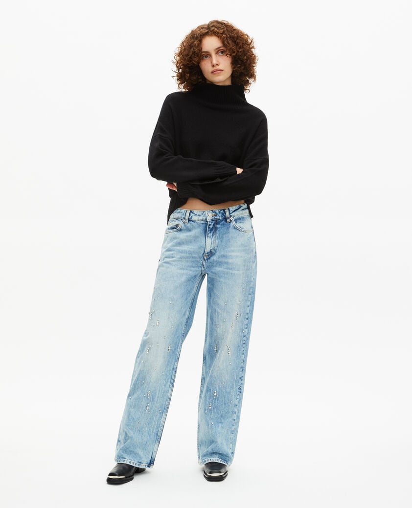 The Kooples WOMEN BLACK black cashmere stand-up collar sweater