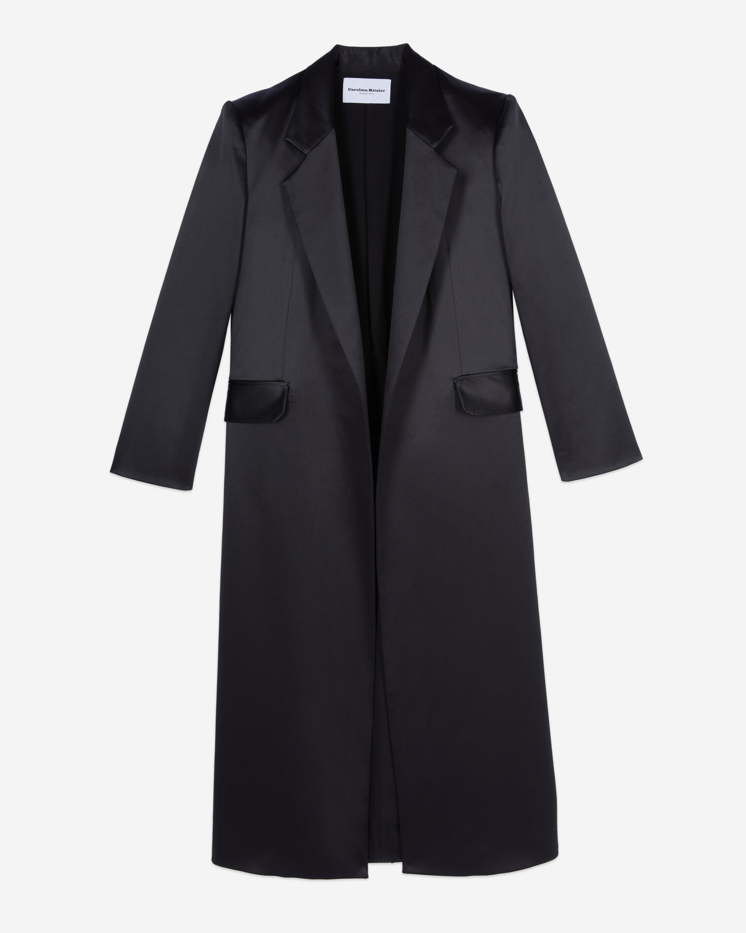 Manteau The Kooples x Carolina Ritzler en satin noir, BLACK, hi-res image number null
