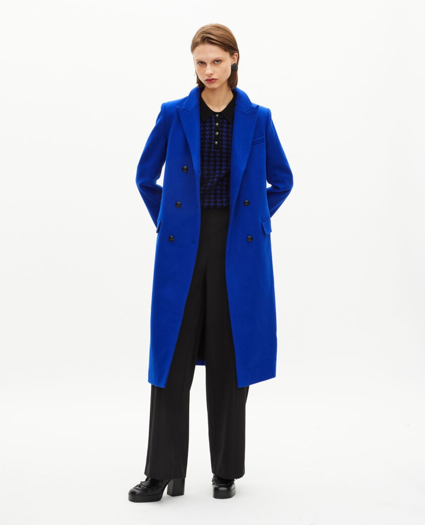 The Kooples FEMME ROYAL BLUE manteau long crois&eacute; en laine bleu &eacute;l&eacute;ctrique