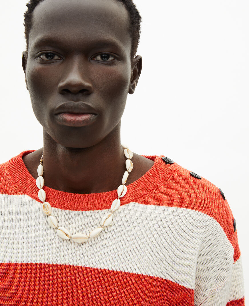 The Kooples MEN ORANGE ECRU wool and linen sweater in orange stripes