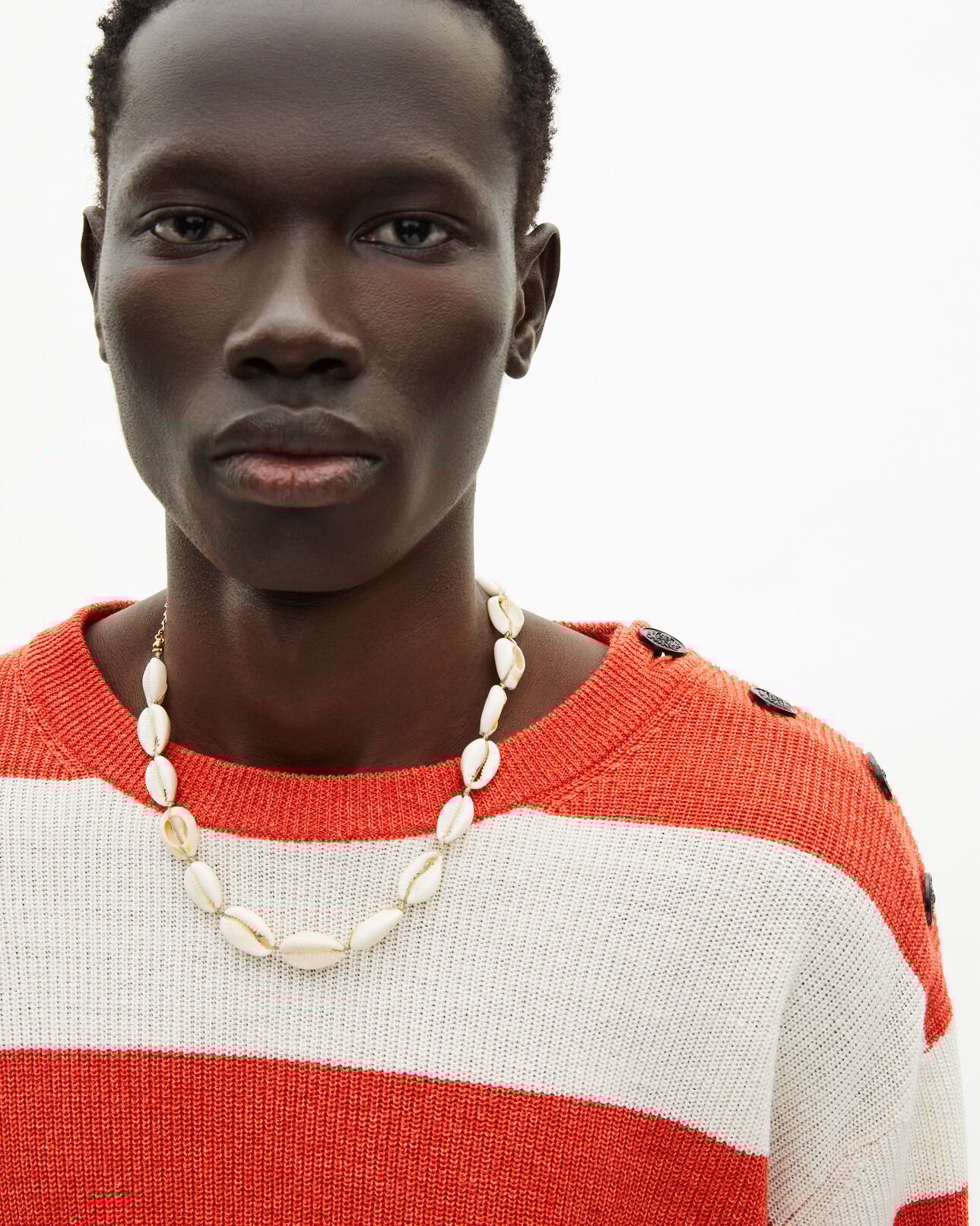 The Kooples MEN ORANGE ECRU wool and linen sweater in orange stripes