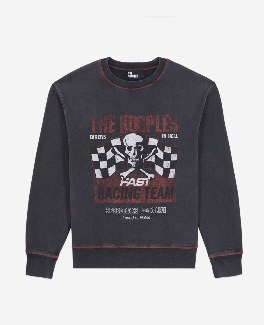 The Kooples F BLACK WASHED women's black sweatshirt with racing skull serigraphy