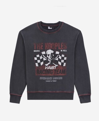 The Kooples F BLACK WASHED women's black sweatshirt with racing skull serigraphy
