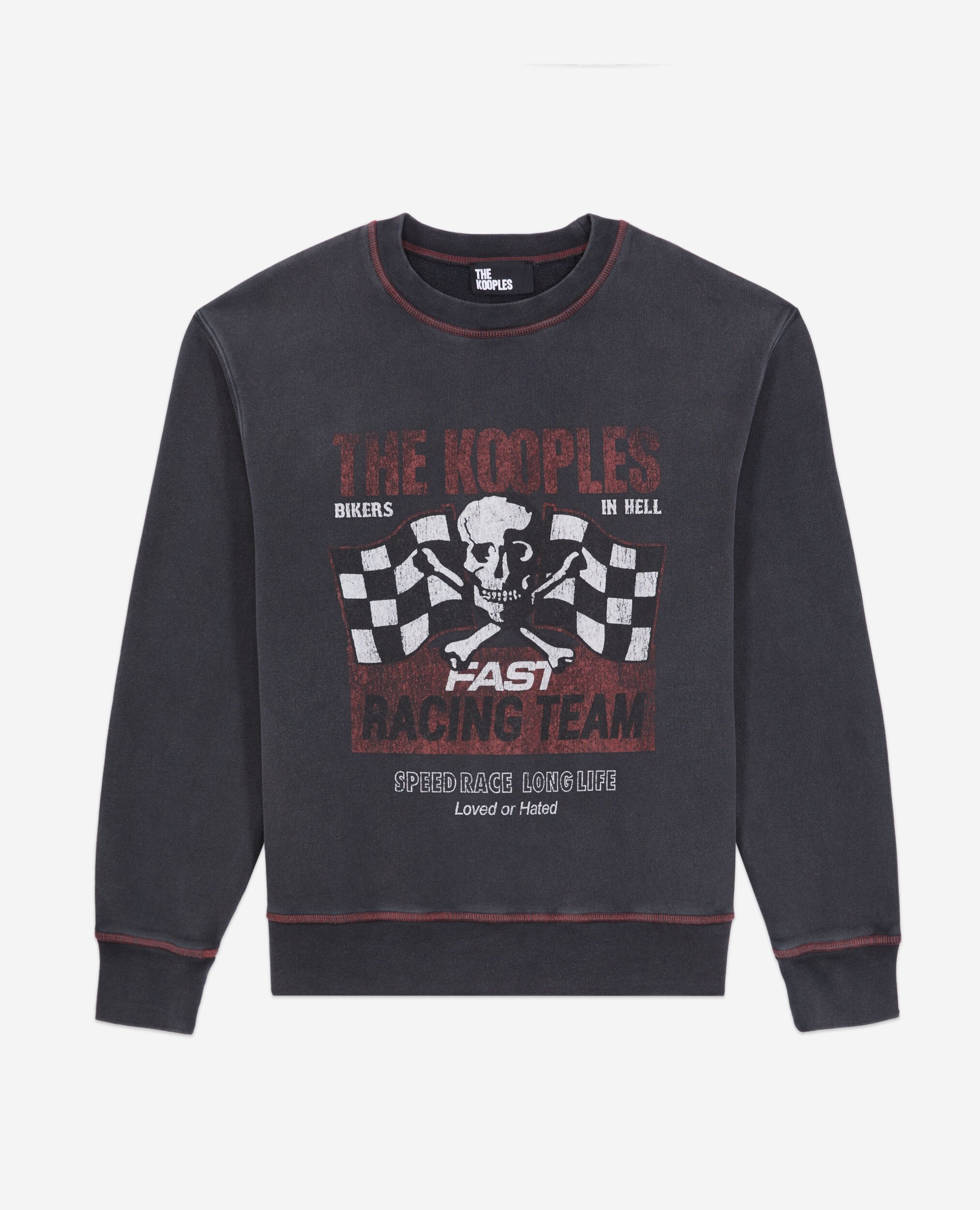 Women's Black sweatshirt with Racing skull serigraphy, BLACK WASHED, hi-res image number null