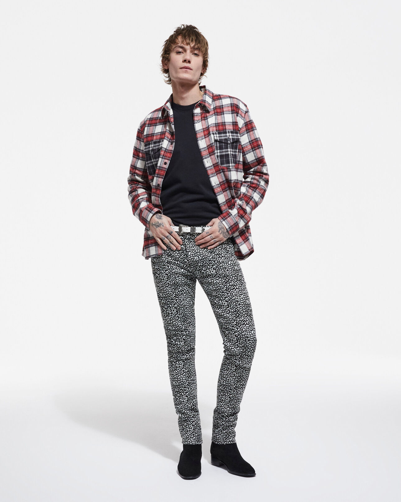 The Kooples MEN BLACK black leopard print slim-fit jeans