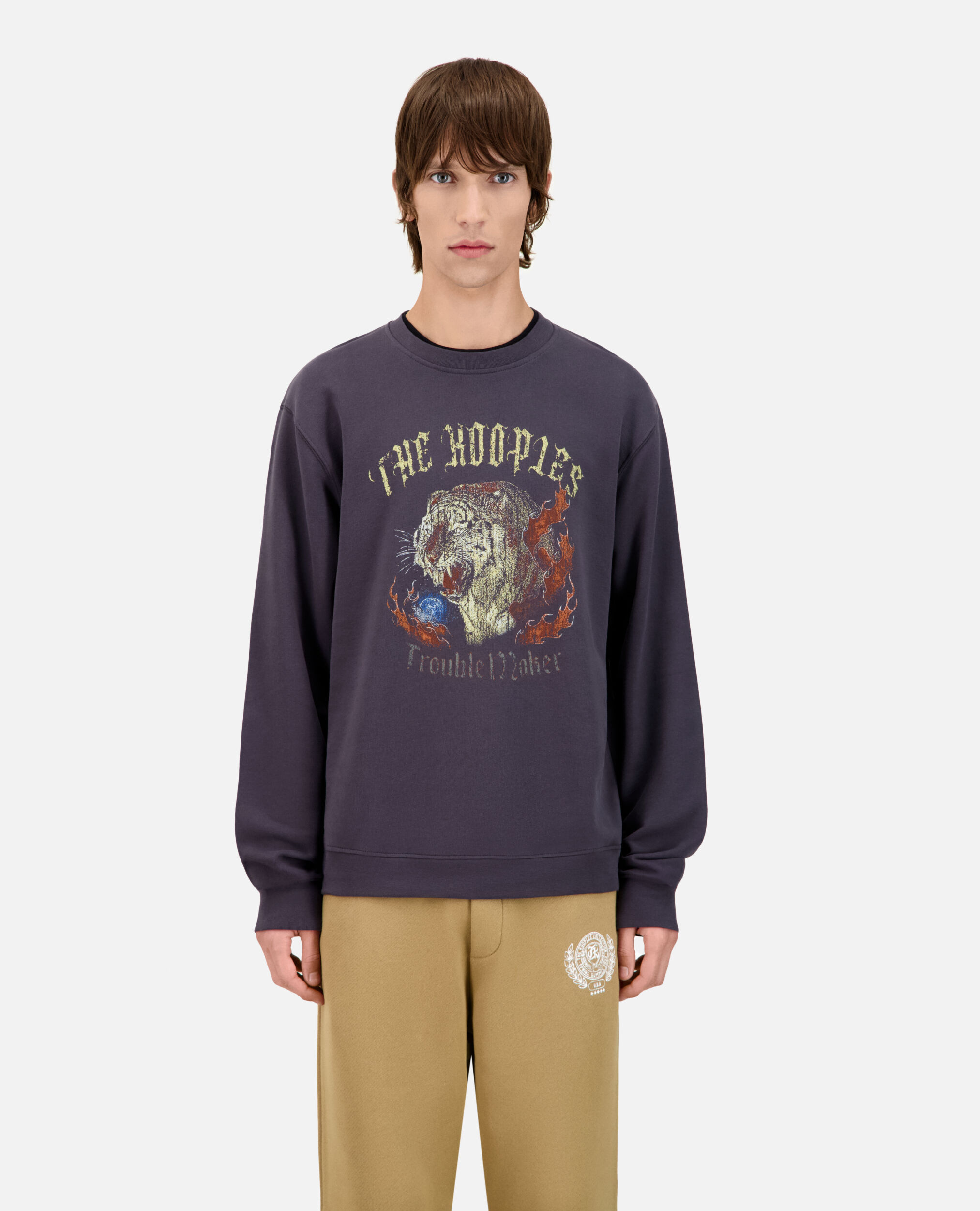 Sweatshirt gris carbone avec sérigraphie Fire tiger, CARBONE, hi-res image number null