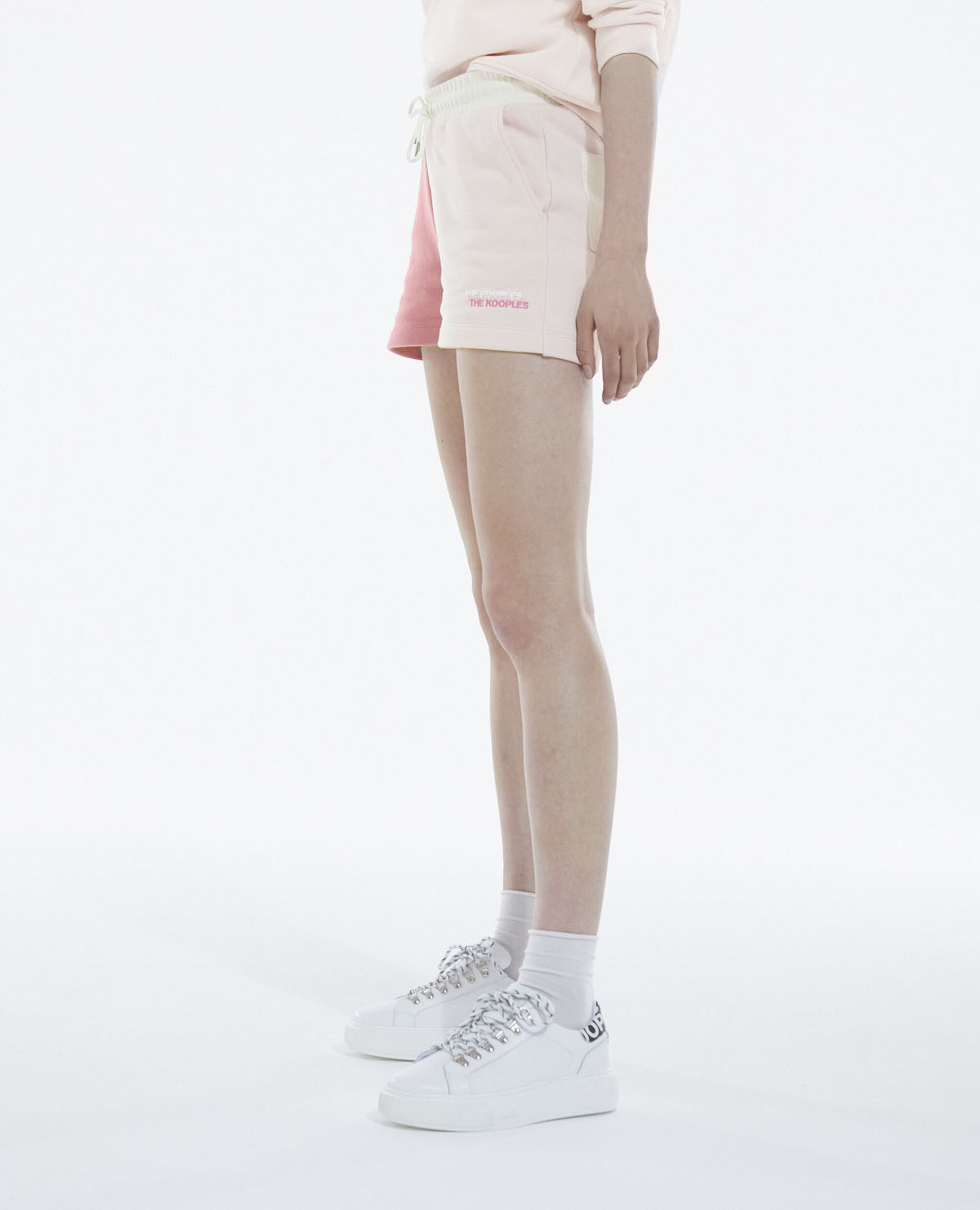 Cotton modal pink and ecru shorts with logo, PINK ECRU BLACK, hi-res image number null