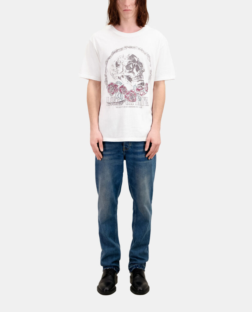 The Kooples HERREN WHITE weißes t-shirt mit vintage-skull-siebdruck