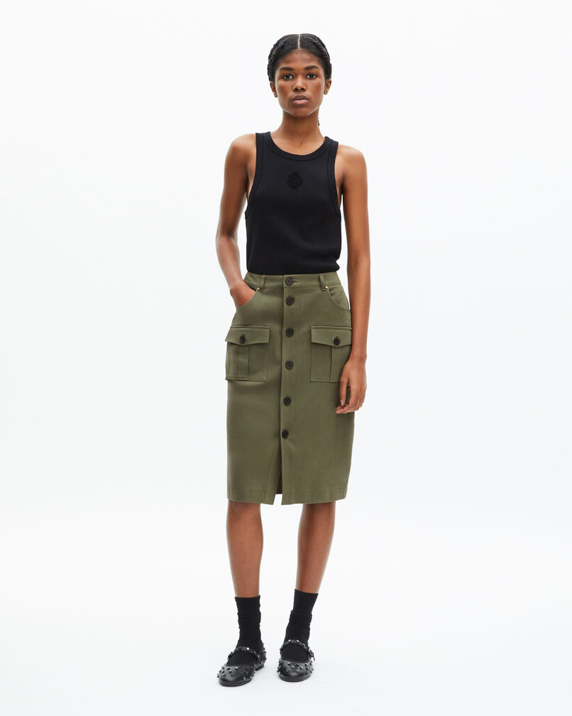 The Kooples FEMME KAKI jupe cargo midi kaki