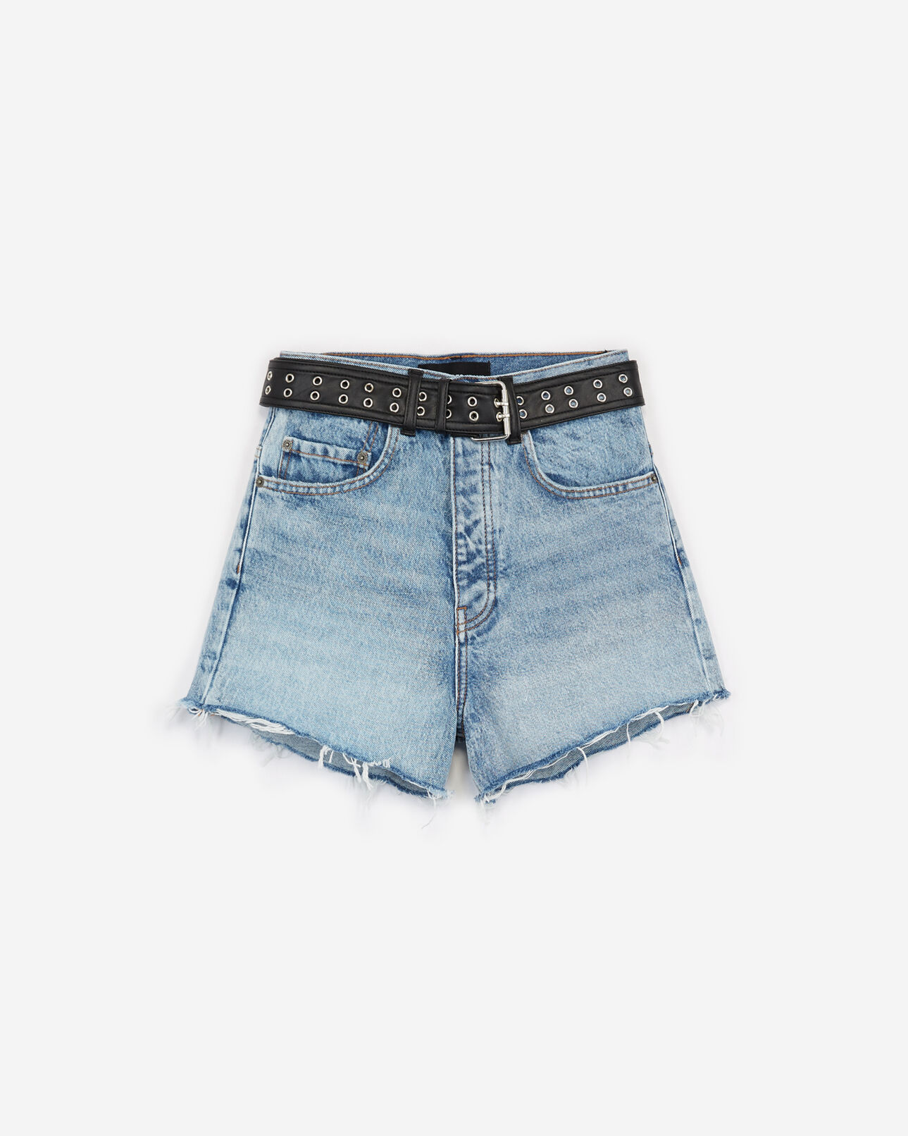 The Kooples MUJER DARK BLUE short azul vaquero deshilachado cinturón