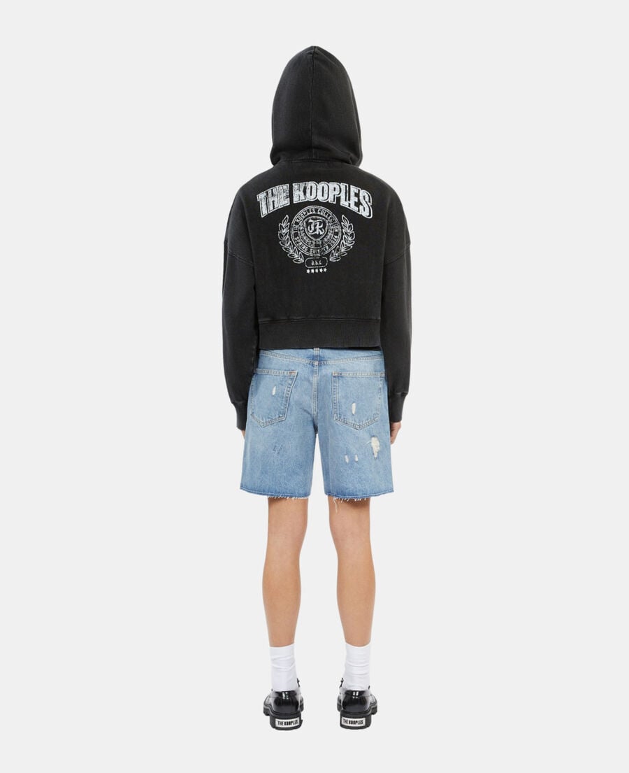 The Kooples F BLACK WASHED black blazon hoodie