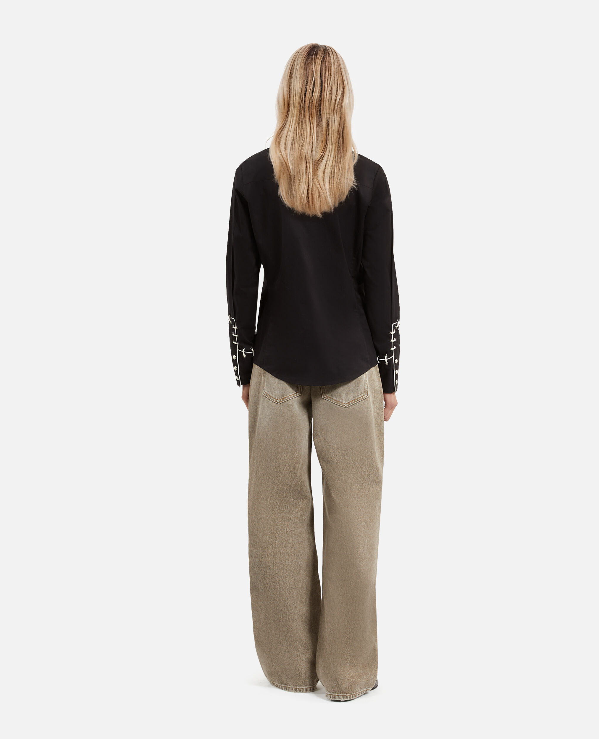 Camisa estilo occidental con bordado negro, BLACK, hi-res image number null