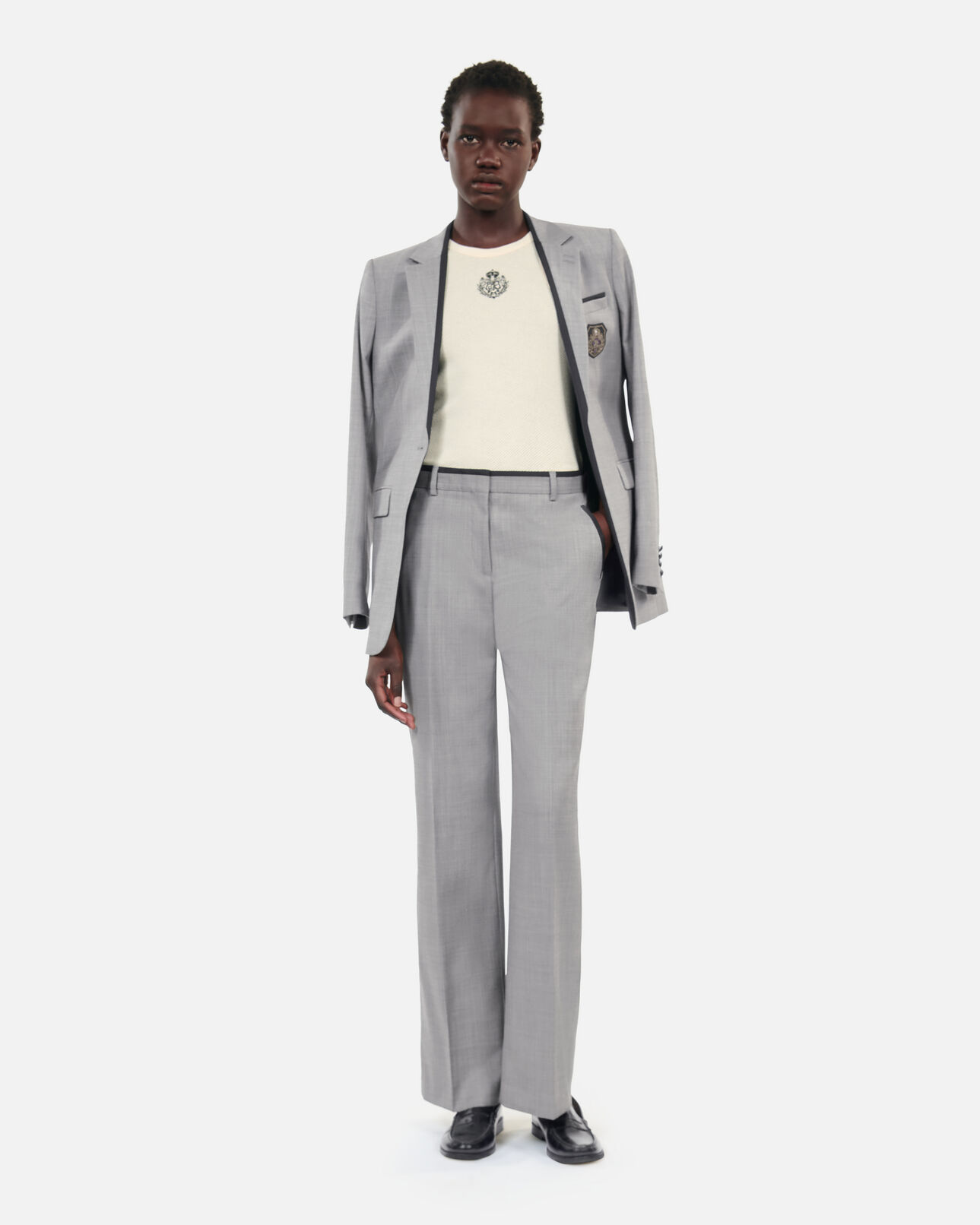 The Kooples WOMEN BEIGE MELANGE straight-legged tailored pants in taupe wool