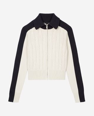 The Kooples FEMME ECRU NAVY cardigan en coton &eacute;cru