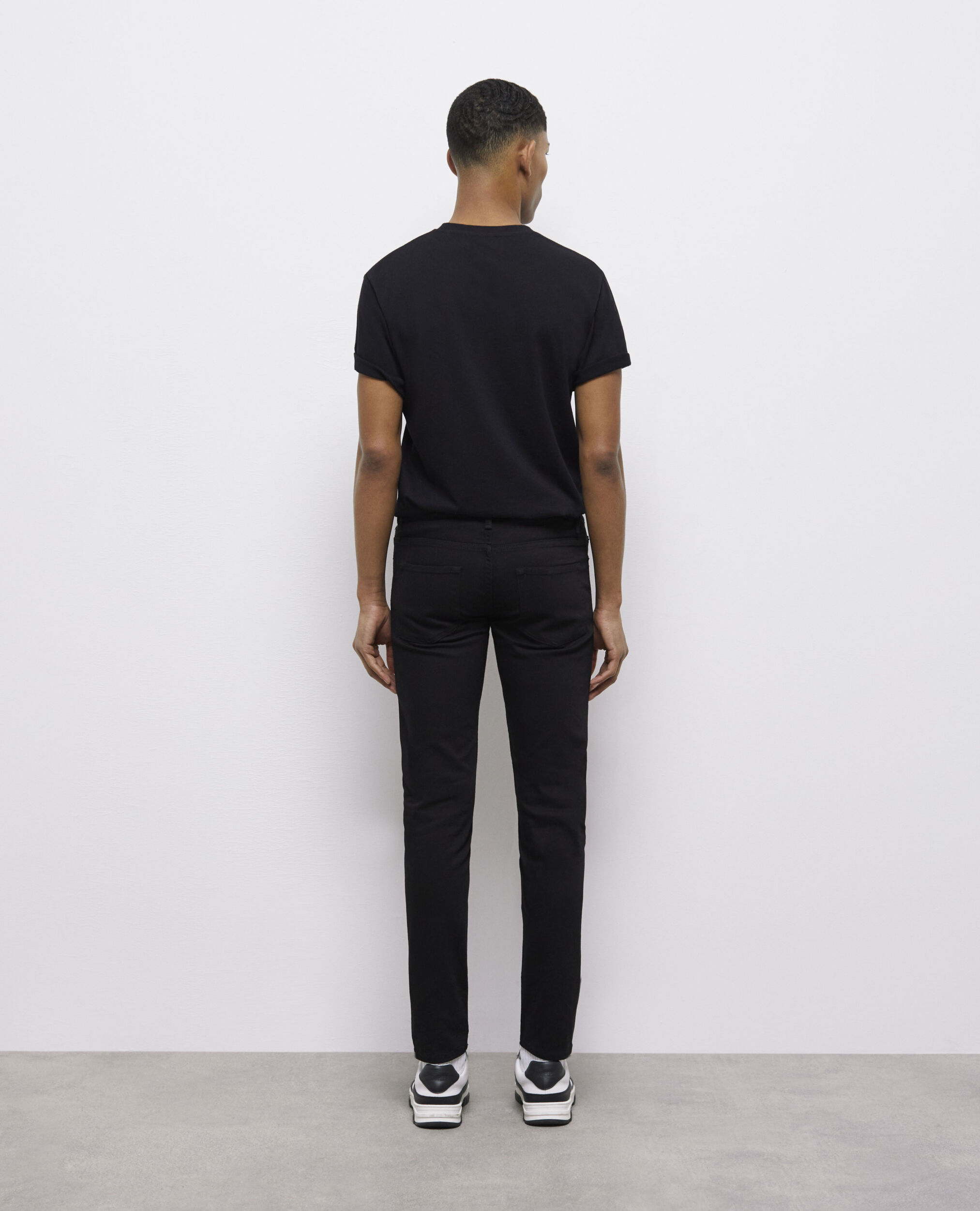 Slim-fit plain black jeans in cotton canvas, BLACK BRUT, hi-res image number null