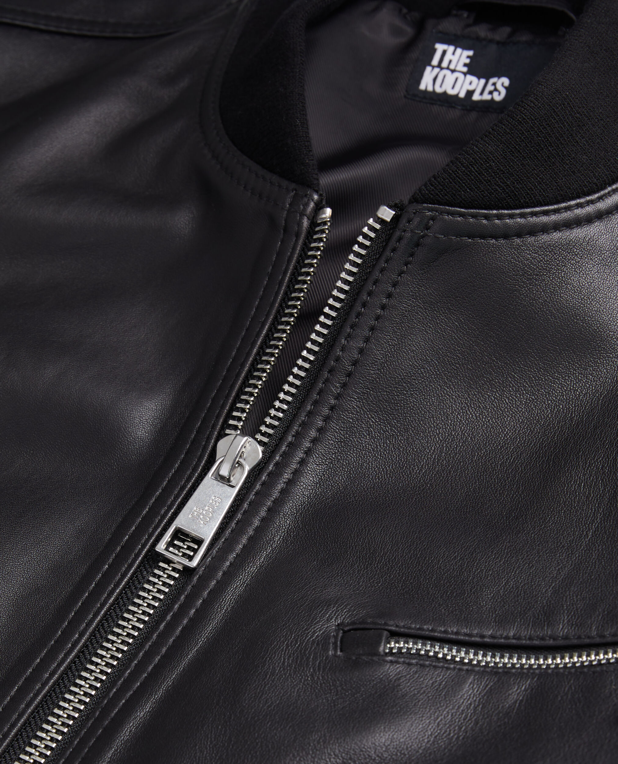 Black leather Teddy jacket, BLACK, hi-res image number null