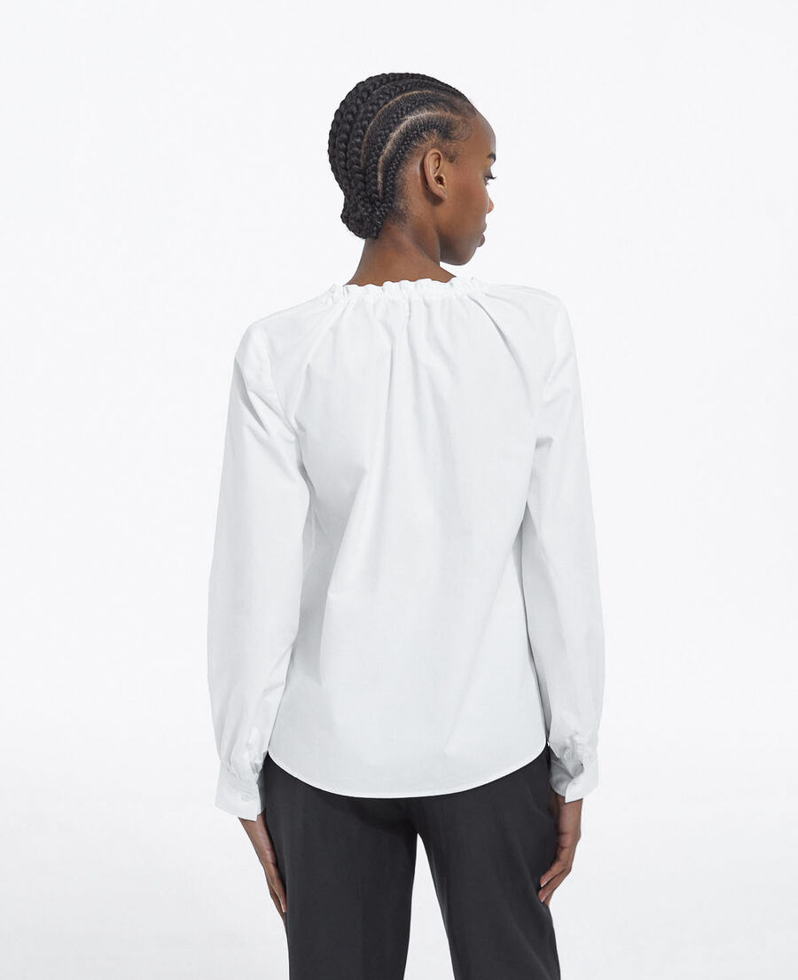 The Kooples F WHITE white cotton top with pleated tie-drop neck