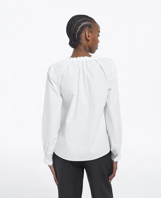 The Kooples F WHITE white cotton top with pleated tie-drop neck