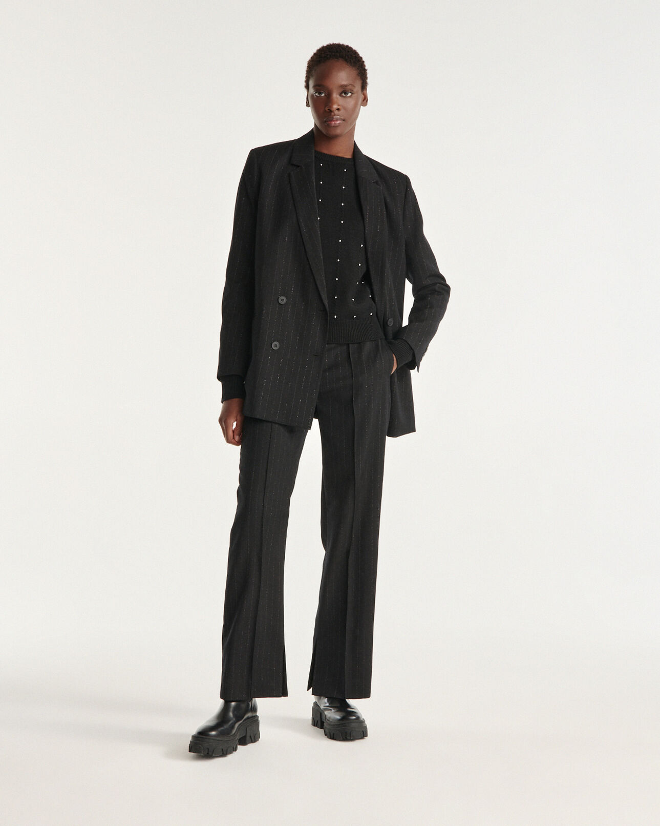 The Kooples WOMEN BLACK black sweater with gathering - stud detail