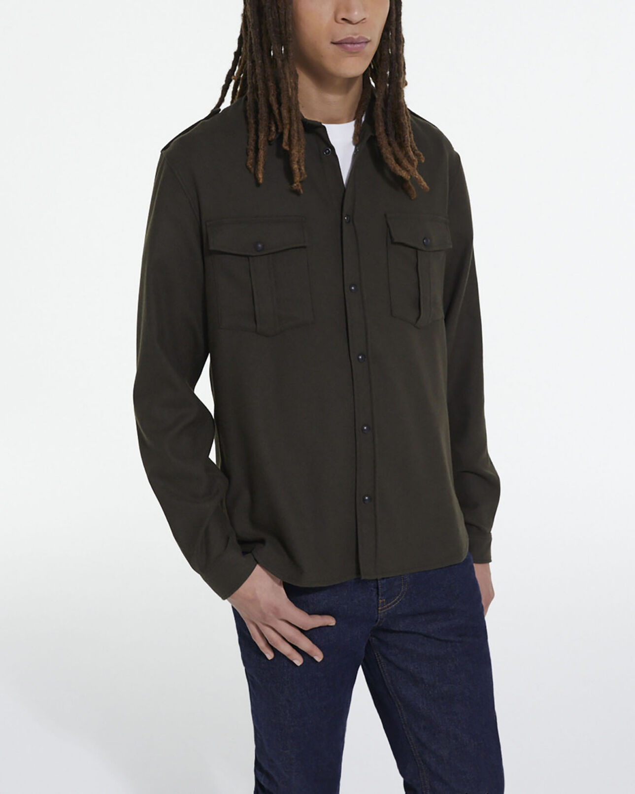 The Kooples MEN KAKI khaki shirt with classic collar