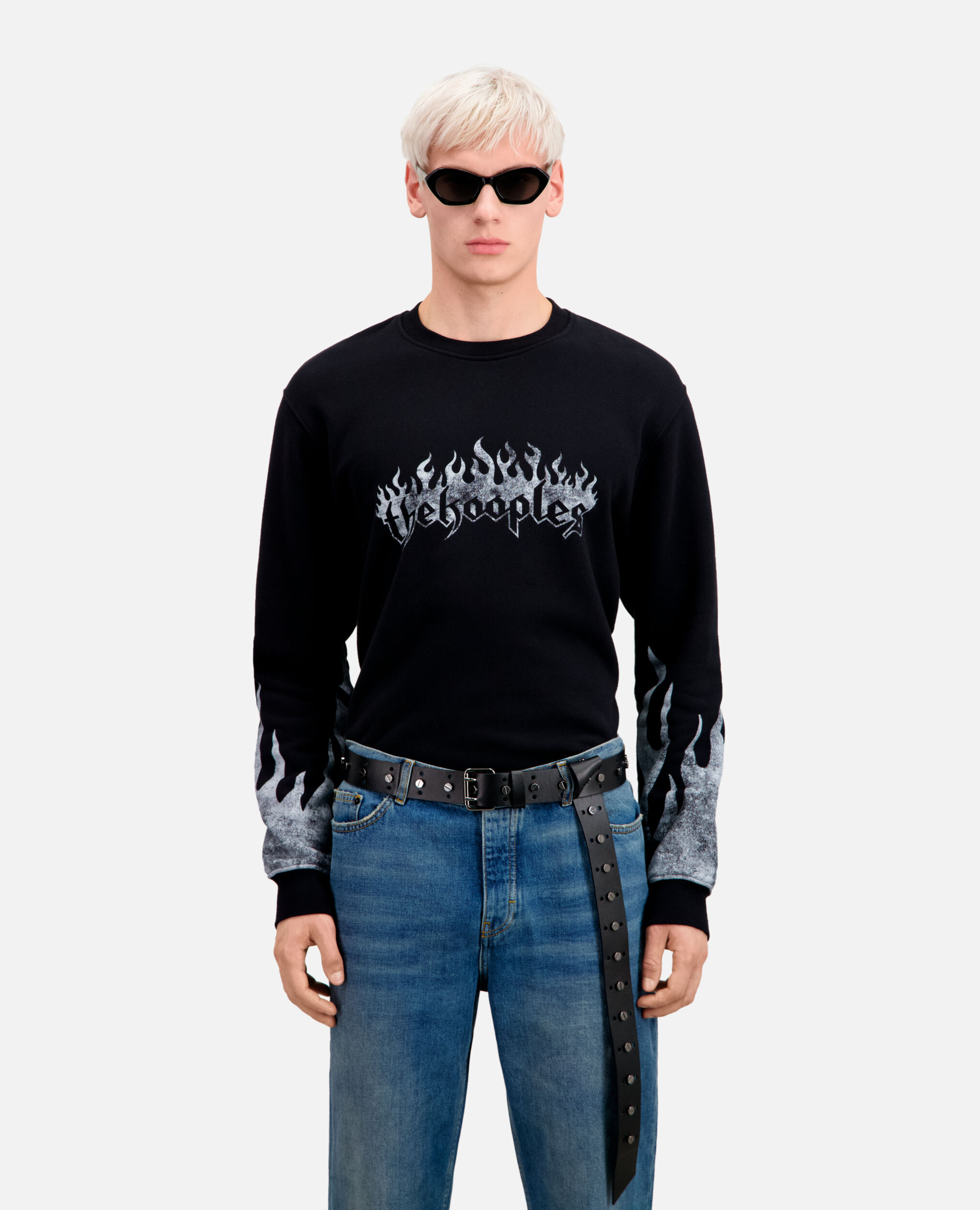 Black sweatshirt with Kooples on fire serigraphy, BLACK, hi-res image number null