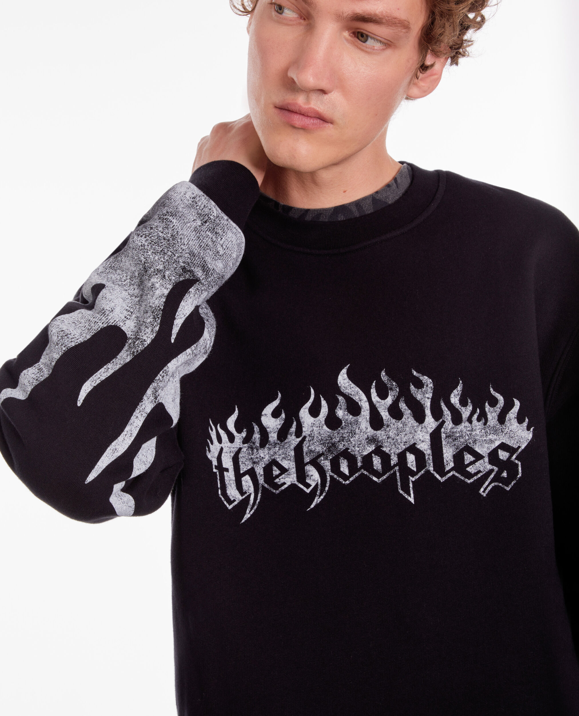 Black sweatshirt with Kooples on fire serigraphy, BLACK, hi-res image number null