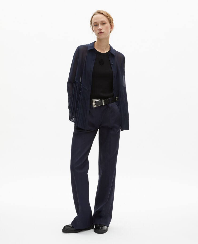 The Kooples MUJER NAVY camisa plisada azul marino