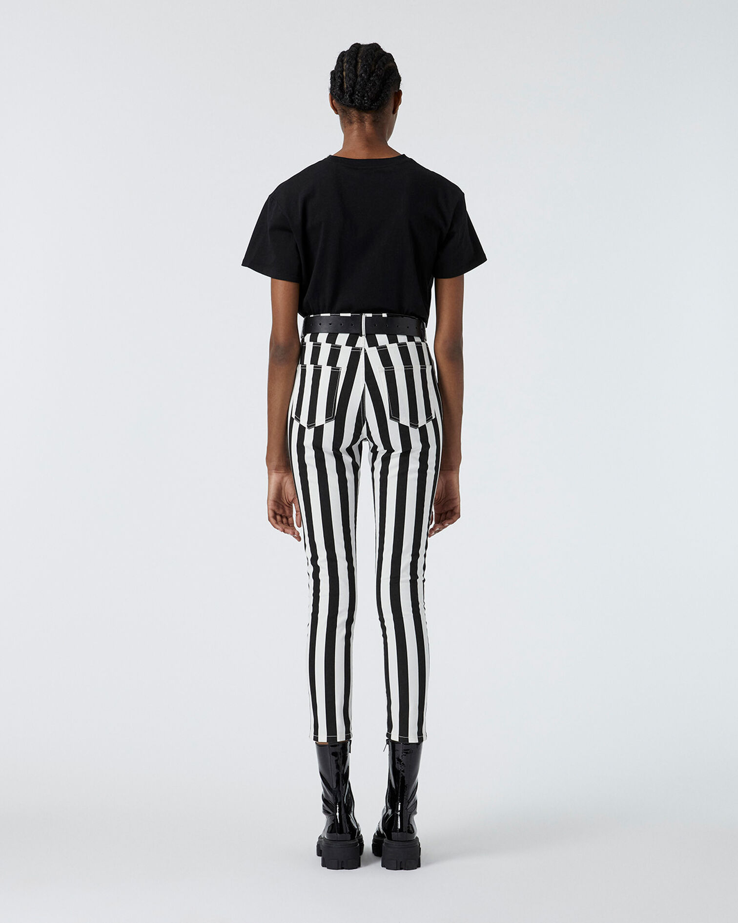 Black and white striped slim-fit jeans, BLACK WHITE, hi-res image number null