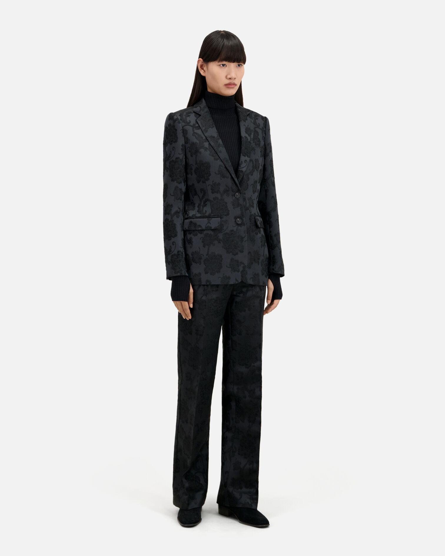 Black floral suit jacket, BLACK, hi-res image number null