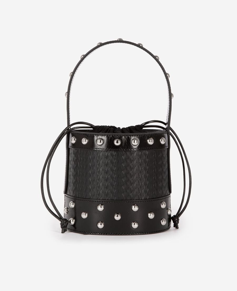 The Kooples WOMEN BLACK studded bucket bag, black