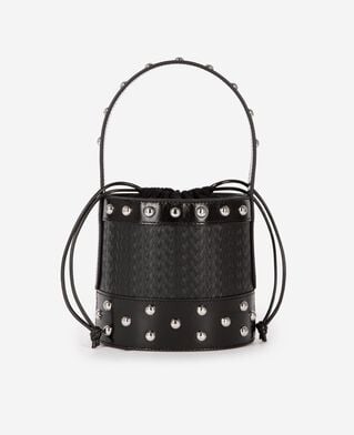 The Kooples WOMEN BLACK studded bucket bag, black