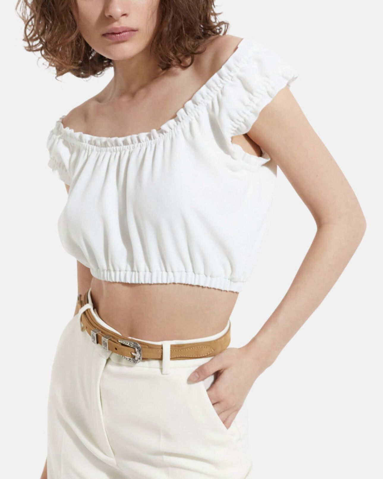 The Kooples DAMEN OFF WHITE oberteil krepp ecru mit kurzen puffärmeln