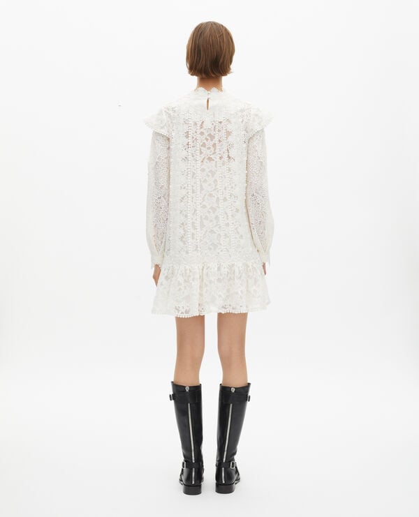 The Kooples FEMME ECRU robe courte manches longues en dentelle écrue