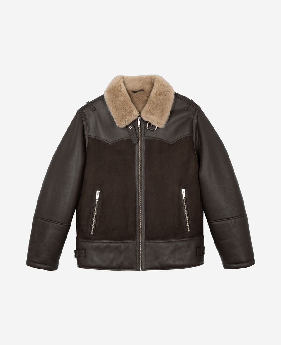 The Kooples WOMEN BROWN short sheepskin with brown sherpa collar