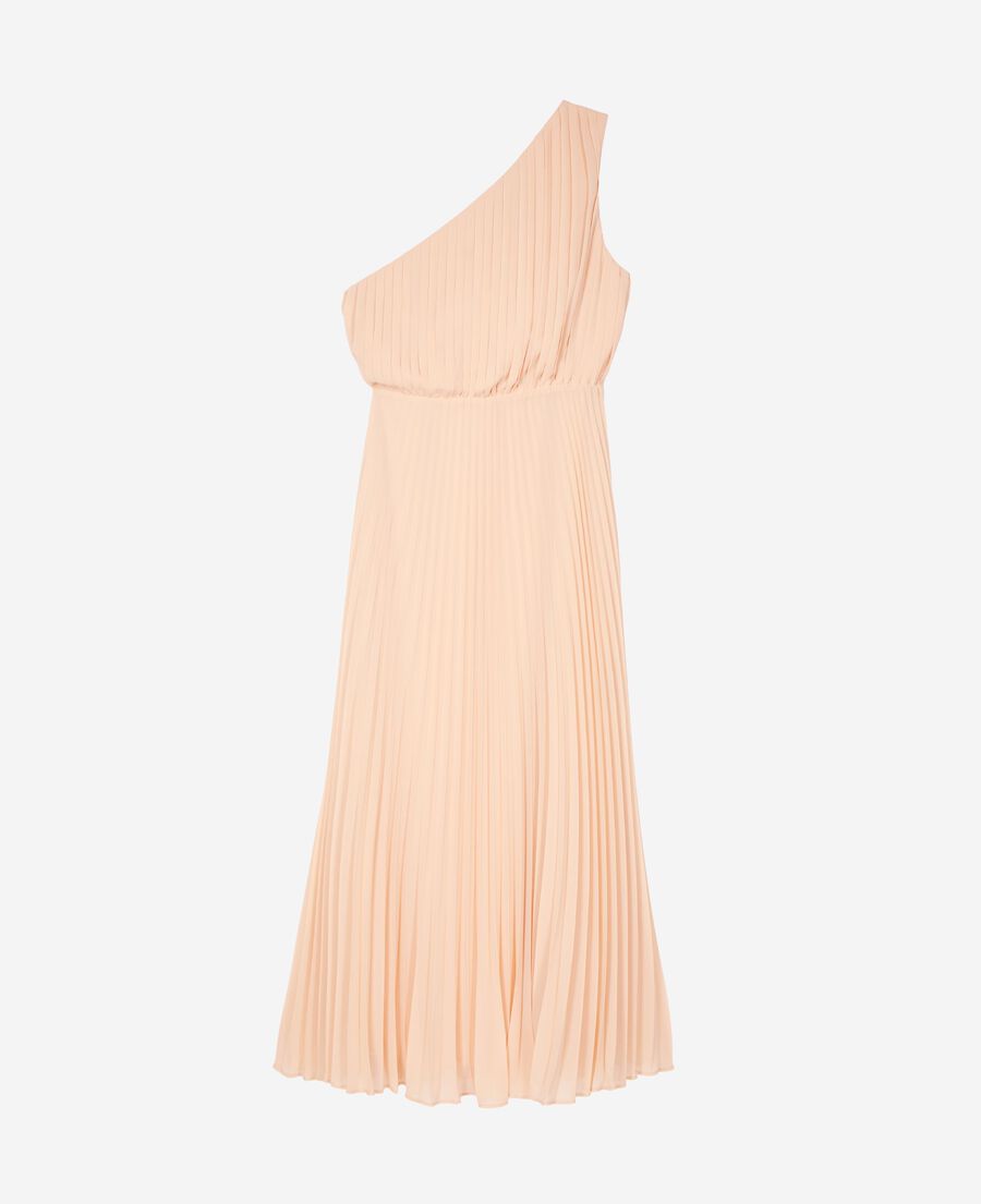 The Kooples FEMME NUDE POUDRE robe longue asym&eacute;trique pliss&eacute;e p&ecirc;che