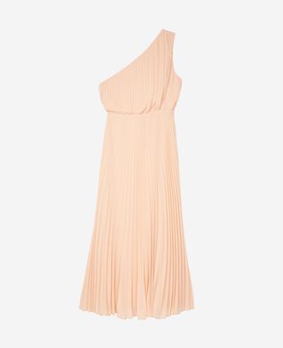 The Kooples FEMME NUDE POUDRE robe longue asym&eacute;trique pliss&eacute;e p&ecirc;che