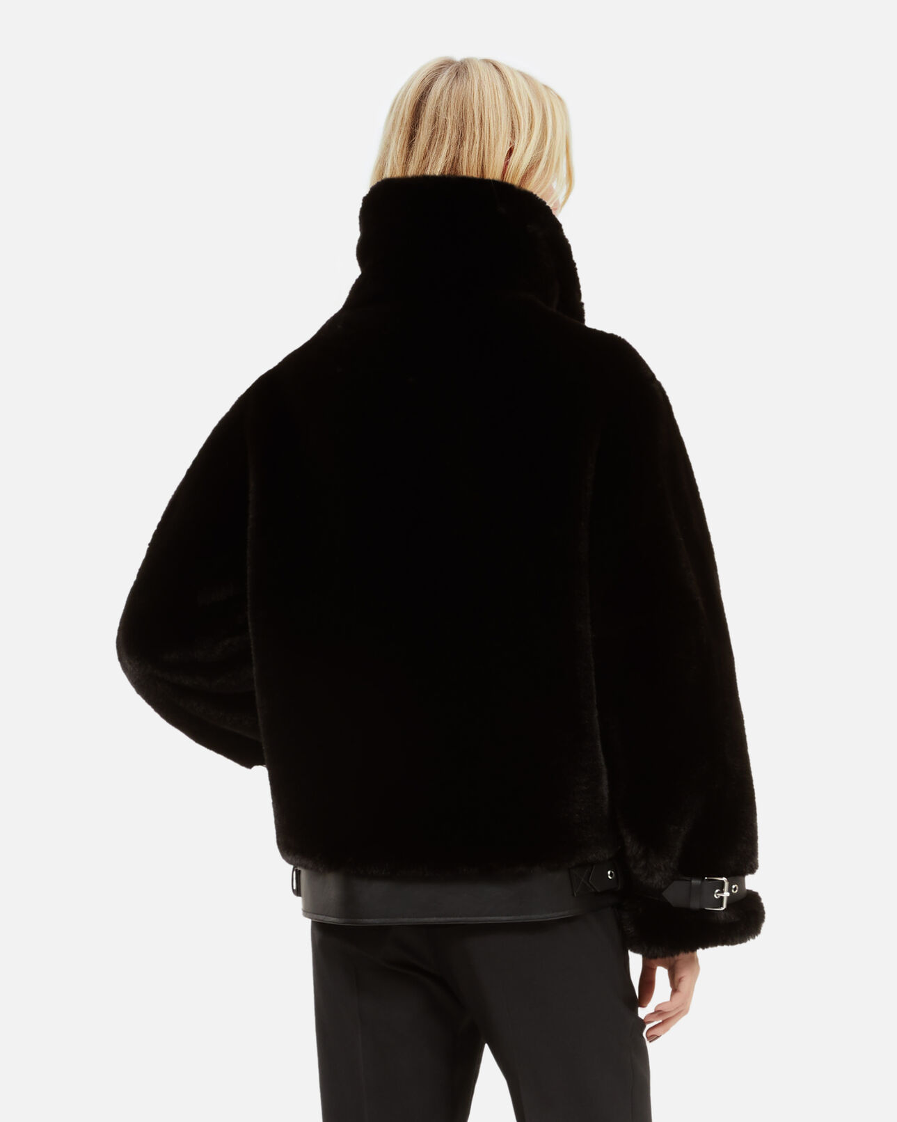The Kooples WOMEN BLACK black fur-effect aviator jacket