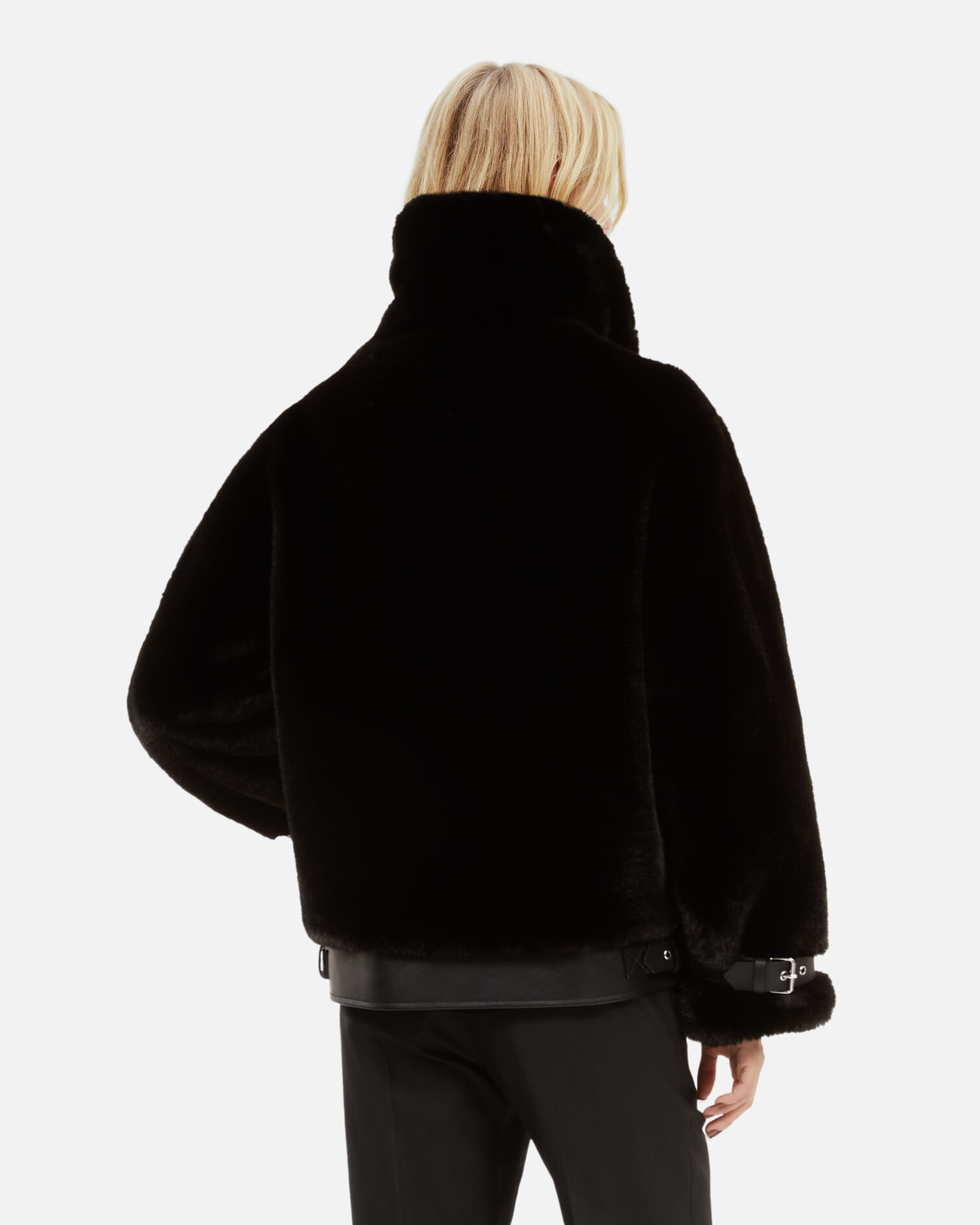 Black fur-effect aviator jacket, BLACK, hi-res image number null