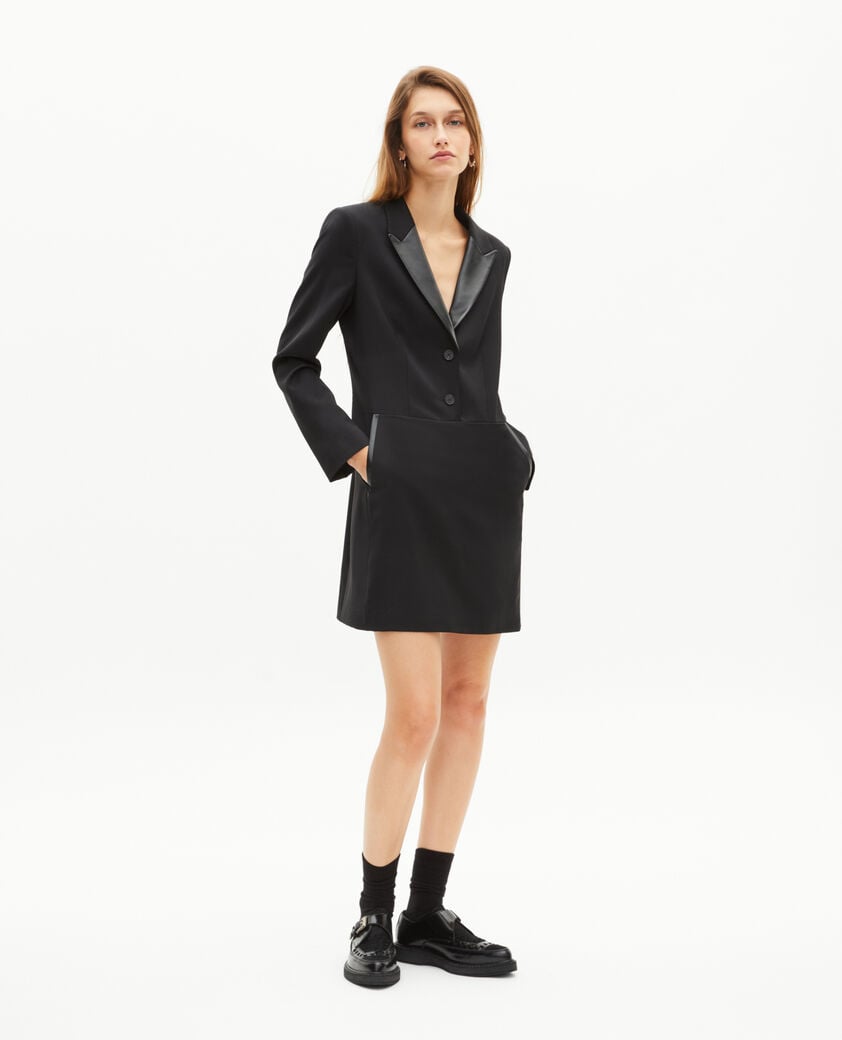 The Kooples WOMEN BLACK short dress with black leather collar