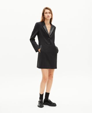 The Kooples WOMEN BLACK short dress with black leather collar