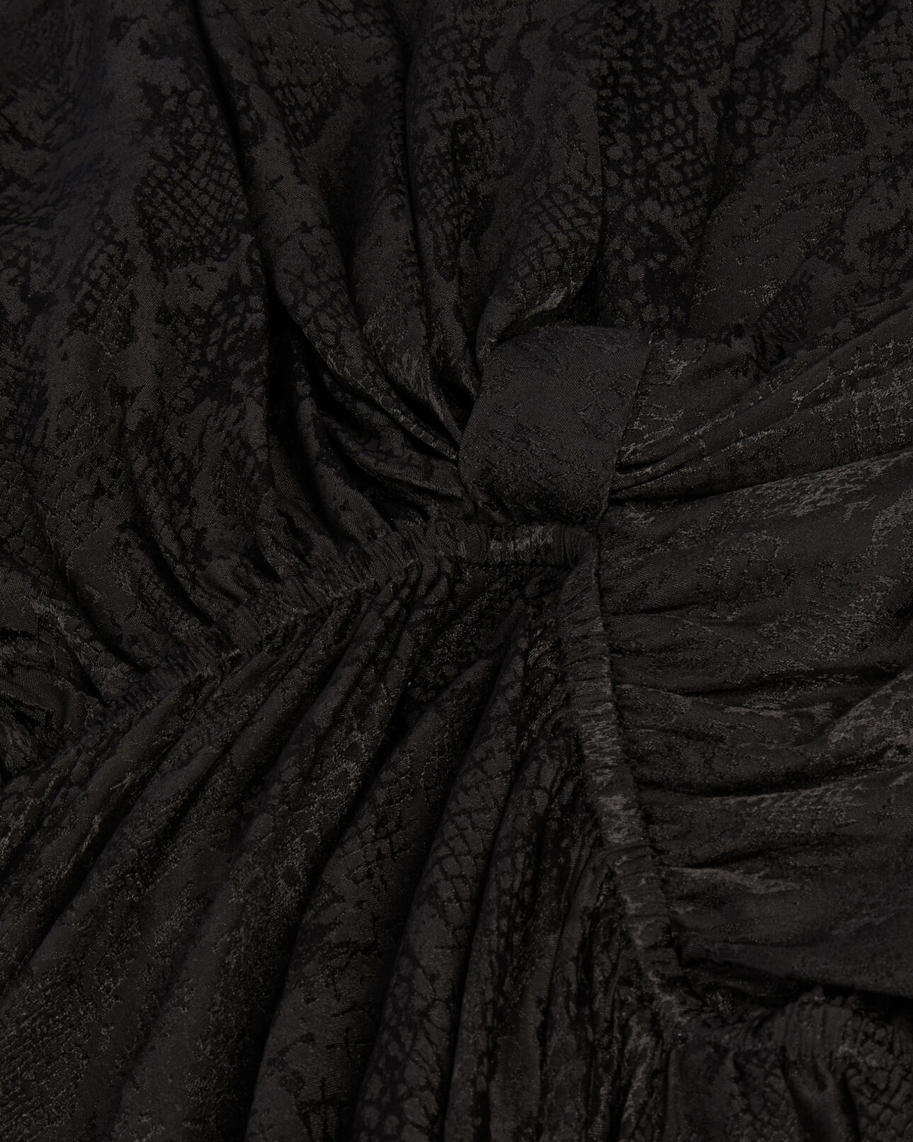 The Kooples DAMEN BLACK schwarzes kurzes jacquardkleid in pythonoptik mit drapierung