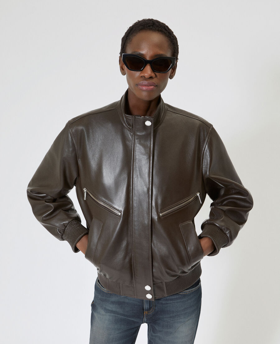 The Kooples WOMEN CAFE brown leather zipped jacket