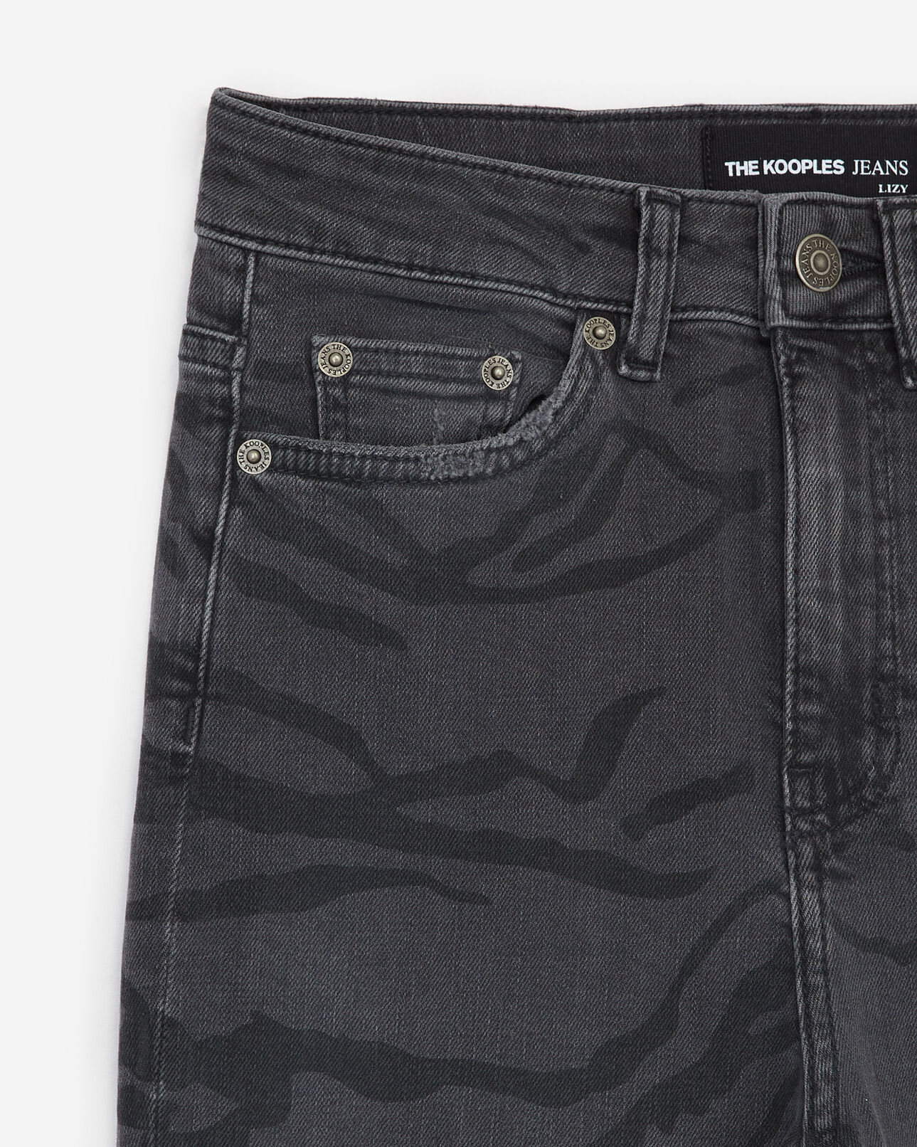 The Kooples WOMEN BLACK high-waist faded black jeans with zebra print