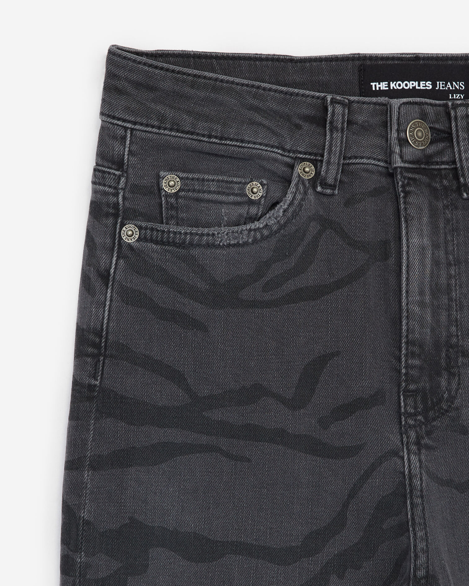 High-waist faded black jeans with zebra print, BLACK, hi-res image number null