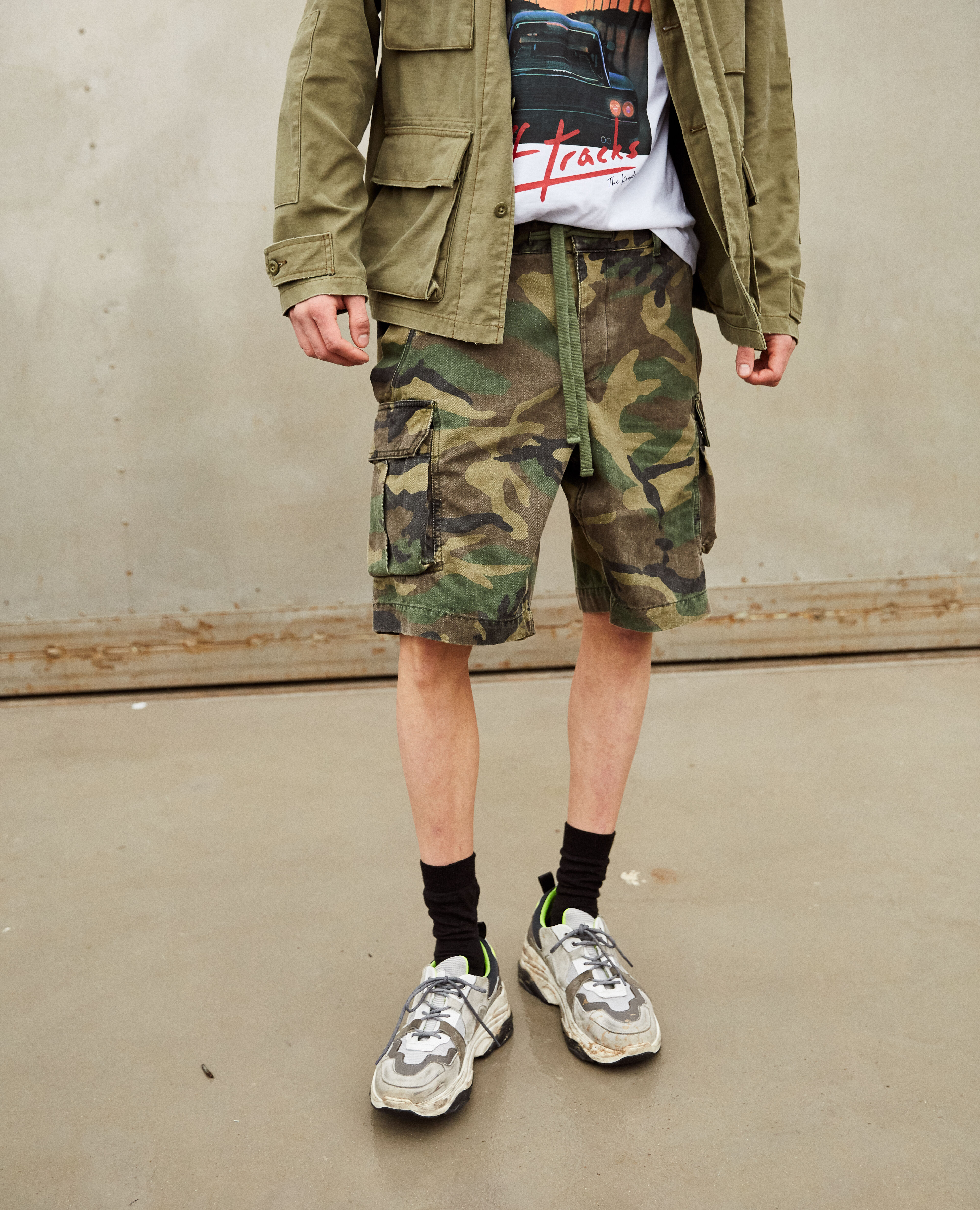 Cotton shorts with camouflage print