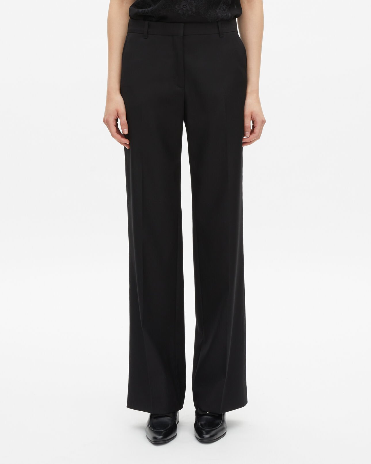 The Kooples FEMME BLACK pantalon tailleur en laine coupe droite noir 