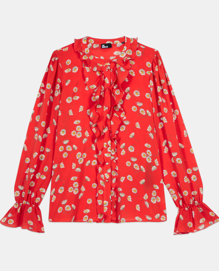 The Kooples WOMEN RED / WHITE floral printed shirt with ruffles