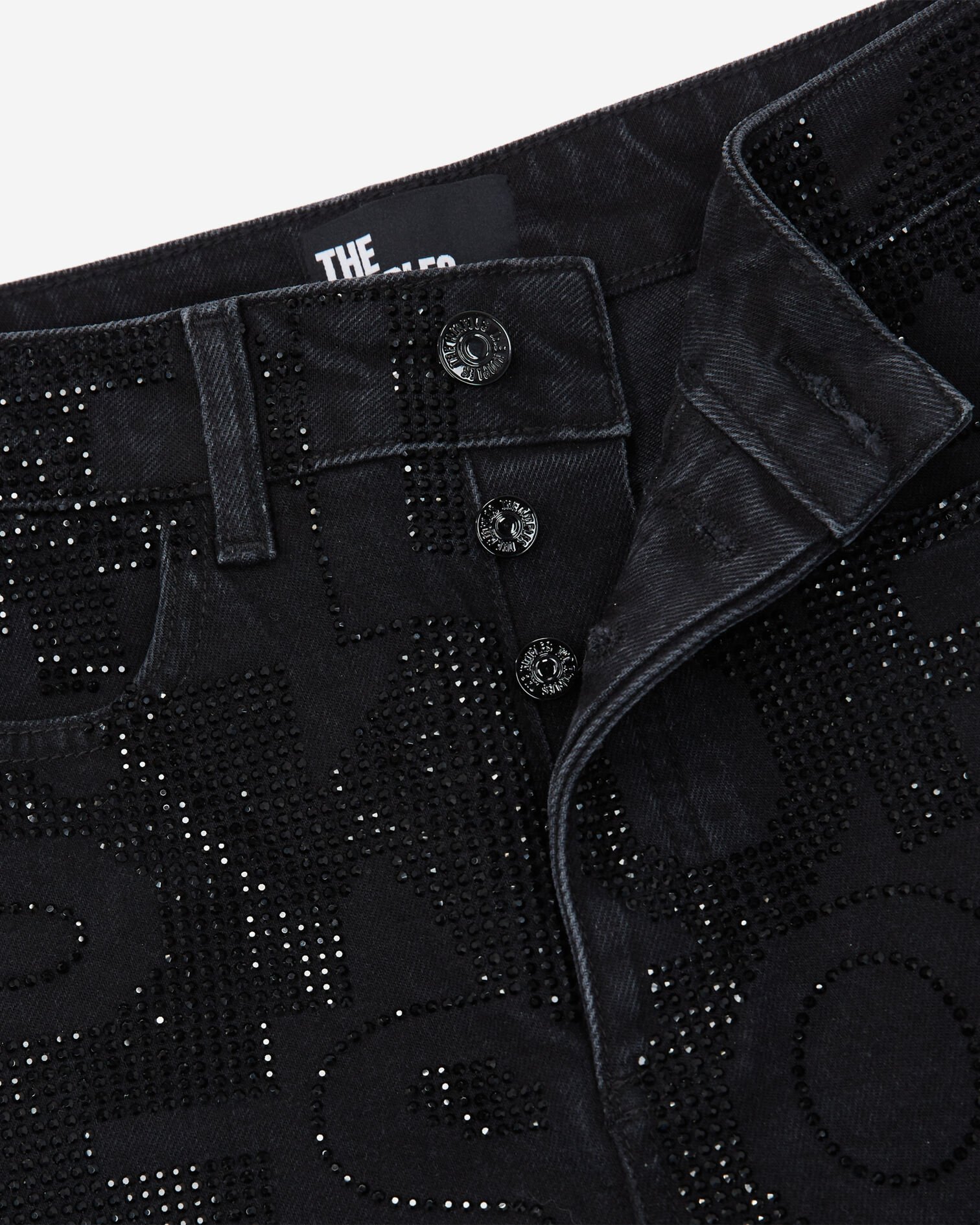Jean slim logo et strass noir, BLACK WASHED, hi-res image number null