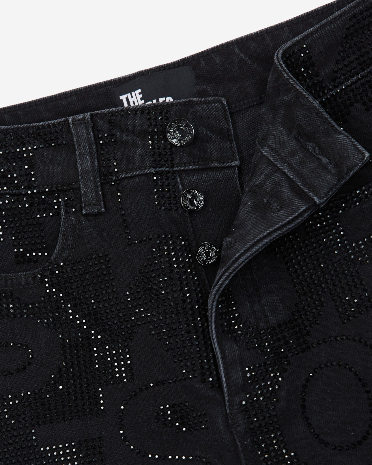 The Kooples WOMEN BLACK WASHED logo black slim-fit jeans with rhinestones